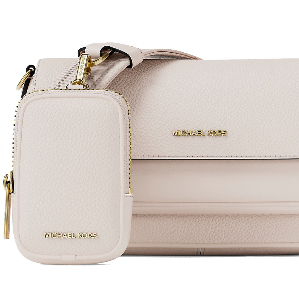 Michael Kors Jet Set Travenuel Small Pebbled Leather Crossbody Bag With Pouch Light Cream # 35S6GTVC0L