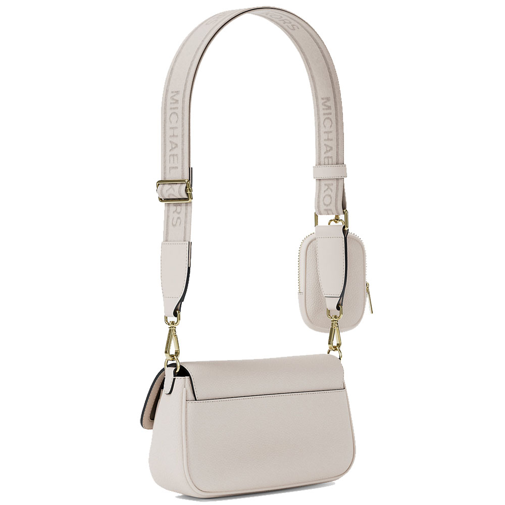 Michael Kors Jet Set Travenuel Small Pebbled Leather Crossbody Bag With Pouch Light Cream # 35S6GTVC0L