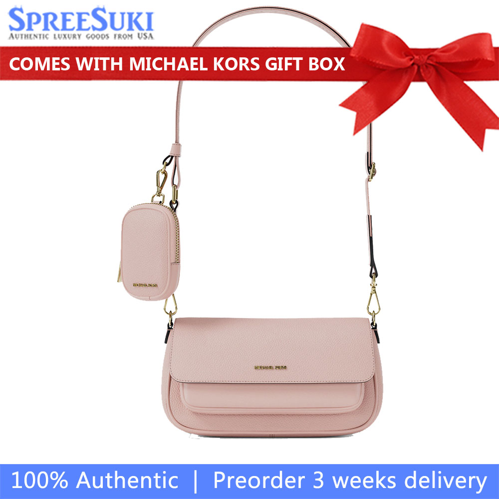 Michael Kors Jet Set Travenuel Small Pebbled Leather Crossbody Bag With Pouch Powder Blush Blush Pink # 35S6GTVC0L