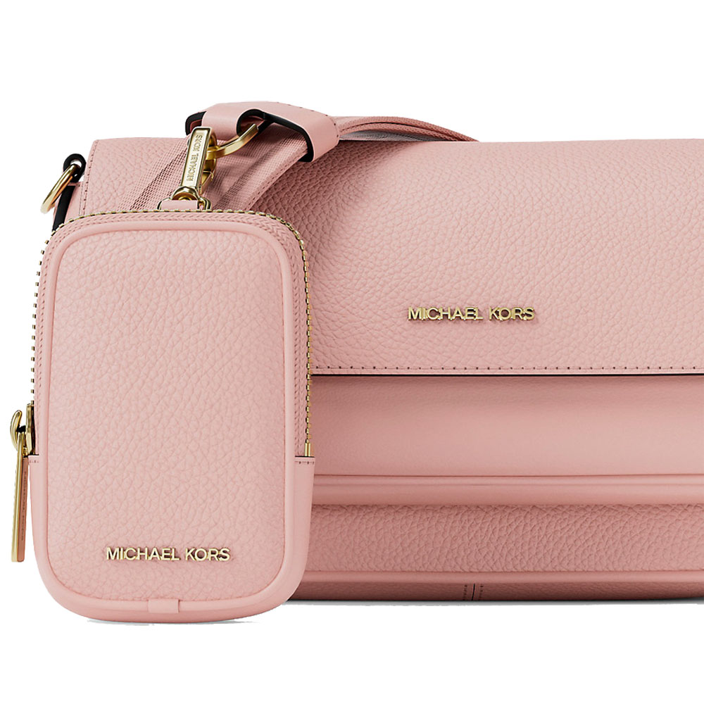 Michael Kors Jet Set Travenuel Small Pebbled Leather Crossbody Bag With Pouch Powder Blush Blush Pink # 35S6GTVC0L