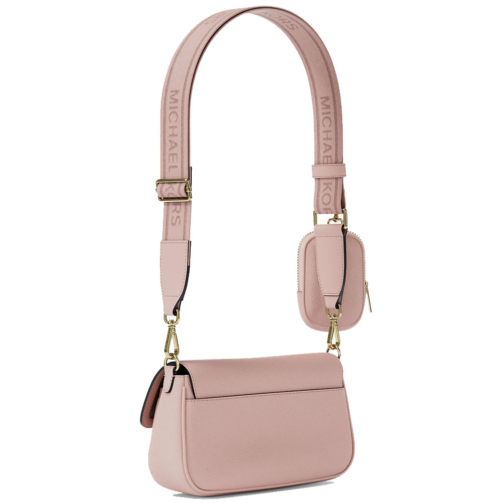 Michael Kors Jet Set Travenuel Small Pebbled Leather Crossbody Bag With Pouch Powder Blush Blush Pink # 35S6GTVC0L