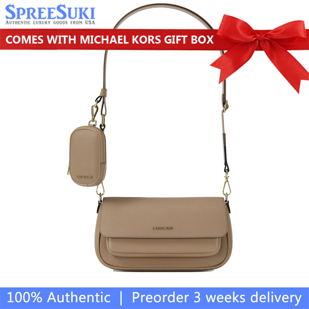 Michael Kors Jet Set Travenuel Small Pebbled Leather Crossbody Bag With Pouch Camel # 35S6GTVC0L