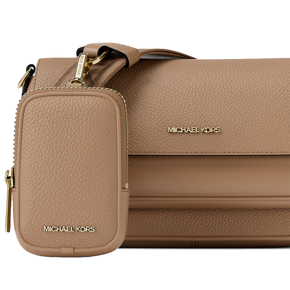 Michael Kors Jet Set Travenuel Small Pebbled Leather Crossbody Bag With Pouch Camel # 35S6GTVC0L