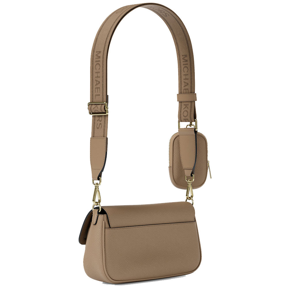 Michael Kors Jet Set Travenuel Small Pebbled Leather Crossbody Bag With Pouch Camel # 35S6GTVC0L