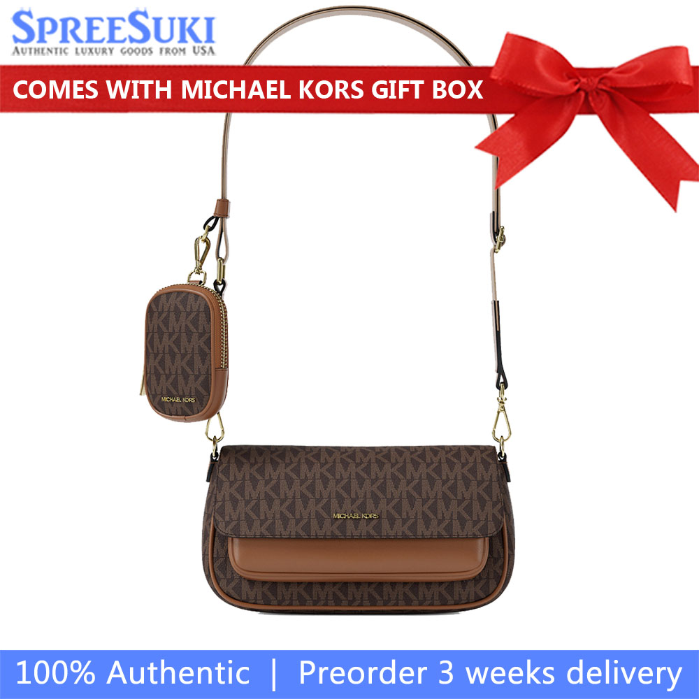 Michael Kors Jet Set Travenuel Small Signature Logo Crossbody Bag With Pouch Brown Dark Brown # 35S6GTVC0B