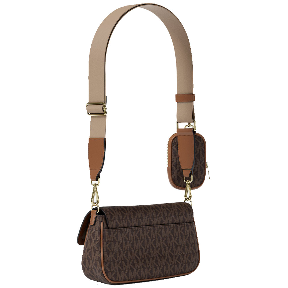 Michael Kors Jet Set Travenuel Small Signature Logo Crossbody Bag With Pouch Brown Dark Brown # 35S6GTVC0B