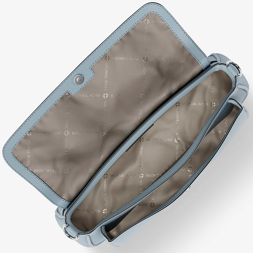 Michael Kors Jet Set Travenuel Small Pebbled Leather Crossbody Bag With Pouch Pale Ocean Light blue # 35S6STVC0L