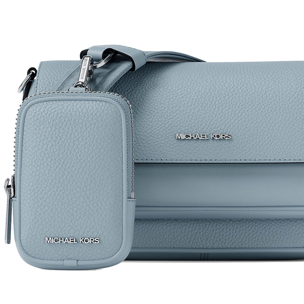 Michael Kors Jet Set Travenuel Small Pebbled Leather Crossbody Bag With Pouch Pale Ocean Light blue # 35S6STVC0L