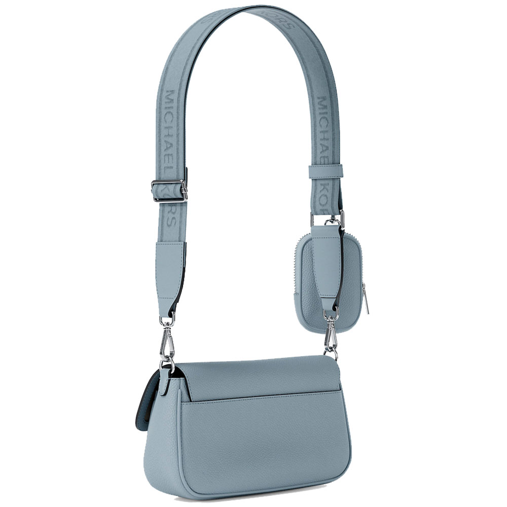 Michael Kors Jet Set Travenuel Small Pebbled Leather Crossbody Bag With Pouch Pale Ocean Light blue # 35S6STVC0L