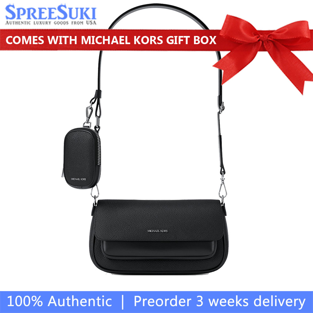 Michael Kors Jet Set Travenuel Small Pebbled Leather Crossbody Bag With Pouch Black # 35S6STVC0L