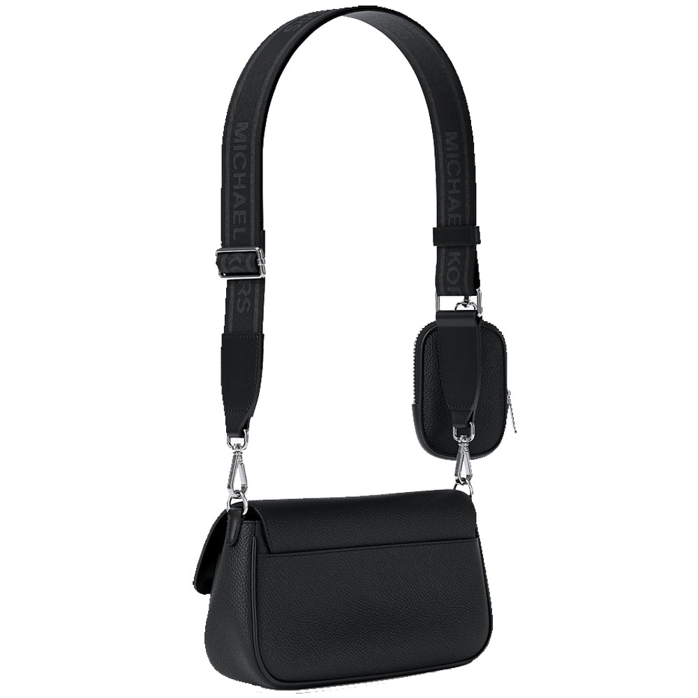 Michael Kors Jet Set Travenuel Small Pebbled Leather Crossbody Bag With Pouch Black # 35S6STVC0L