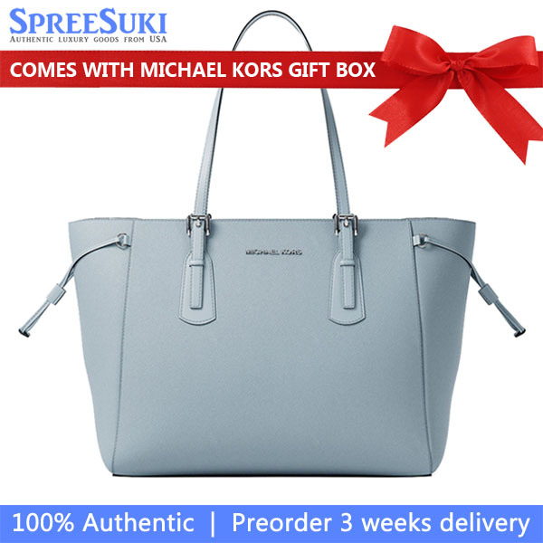 Michael Kors Voyager Large Saffiano Leather Tote Bag Pale Ocean Dusty Blue # 35R6SV6T7L
