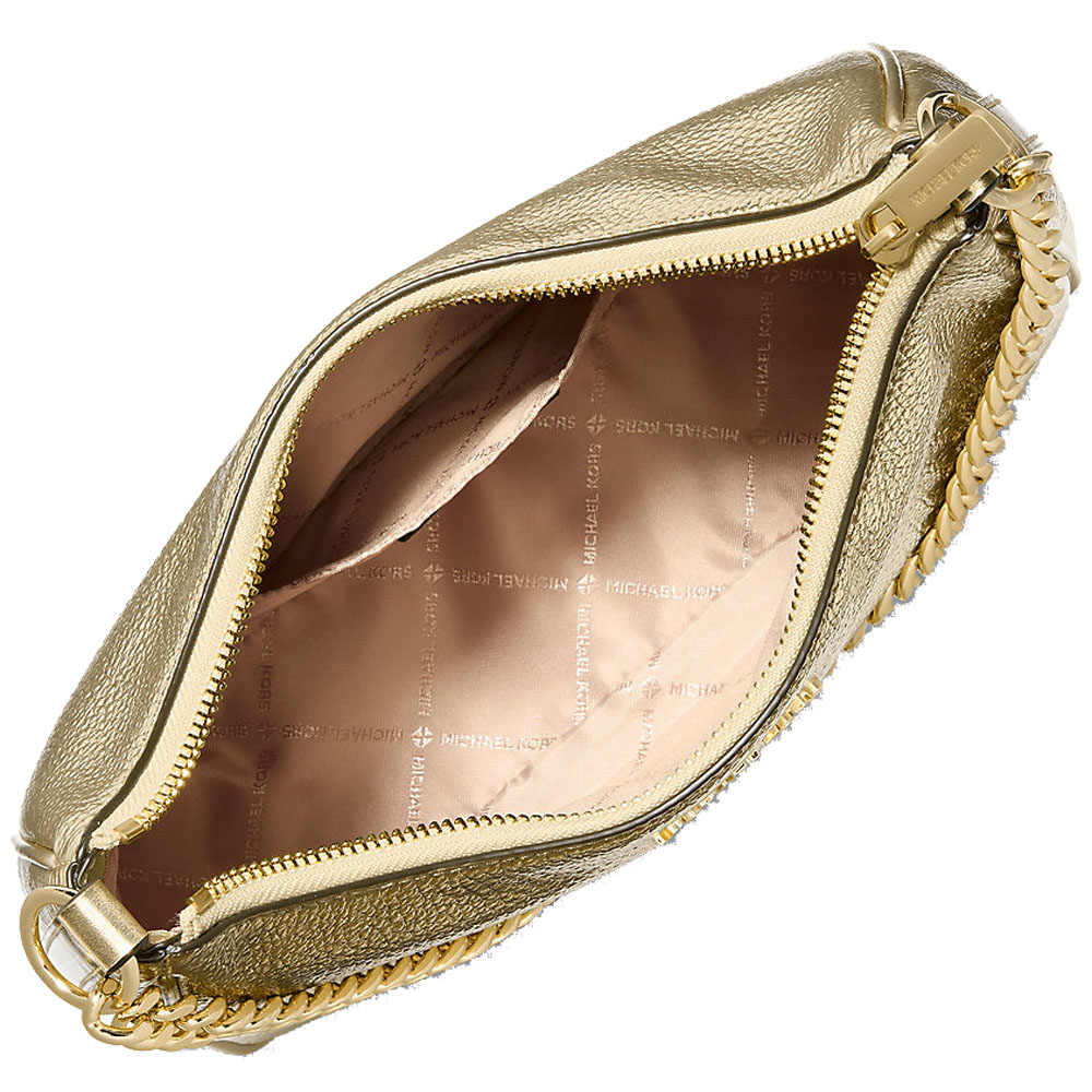 Michael Kors Jet Set Travenuel Large Metallic Convertible Crossbody Bag Pale Gold # 35S6GTVC3M