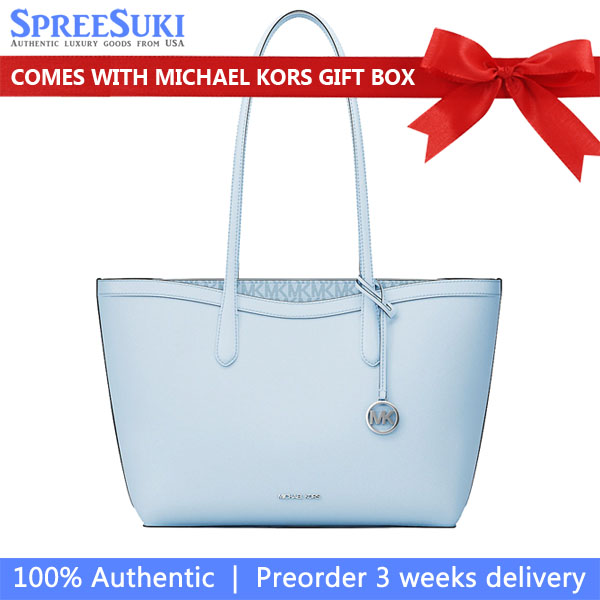 Michael Kors Arden Large Pebbled Leather Tote Bag Pale Ocean Sky Blue # 35S6S4XT3L