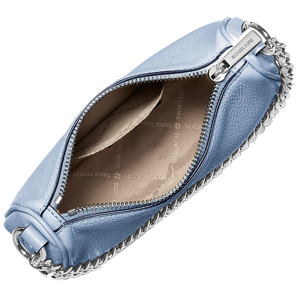 Michael Kors Carmela Small Pebbled Leather Crossbody Bag Pale Ocean Light blue # 35F4S1QC1L