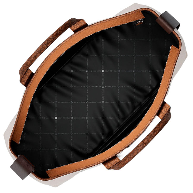 Michael Kors Cooper Medium Pebbled Leather And Signature Logo Tote Bag Light Cream Luggage # 37S6LCOT7L