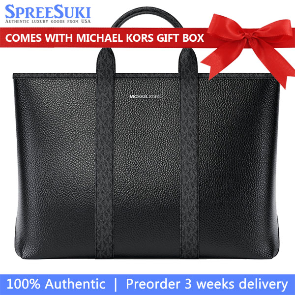 Michael Kors Cooper Medium Pebbled Leather And Signature Logo Tote Bag Black # 37S6LCOT7L