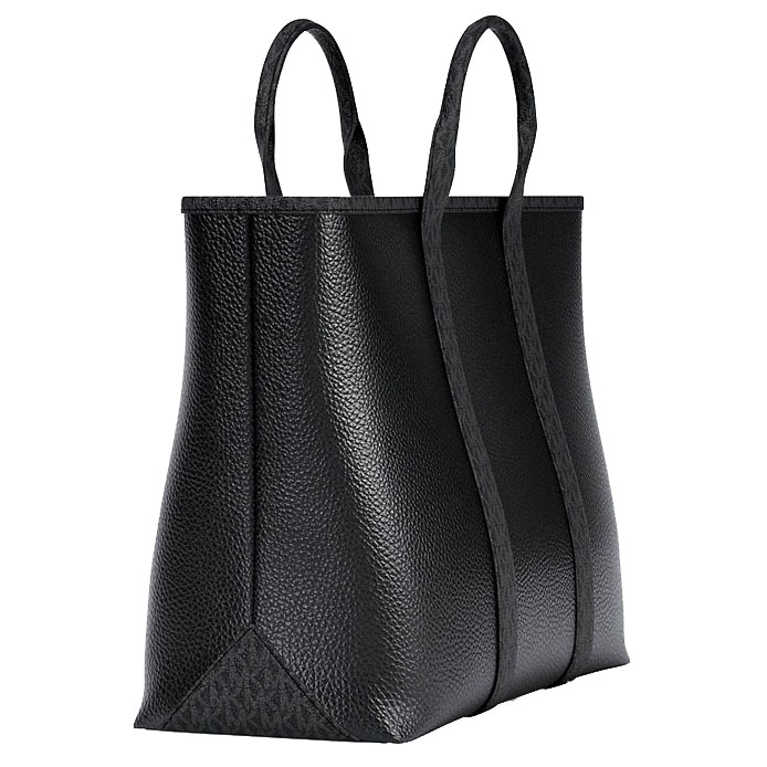 Michael Kors Cooper Medium Pebbled Leather And Signature Logo Tote Bag Black # 37S6LCOT7L