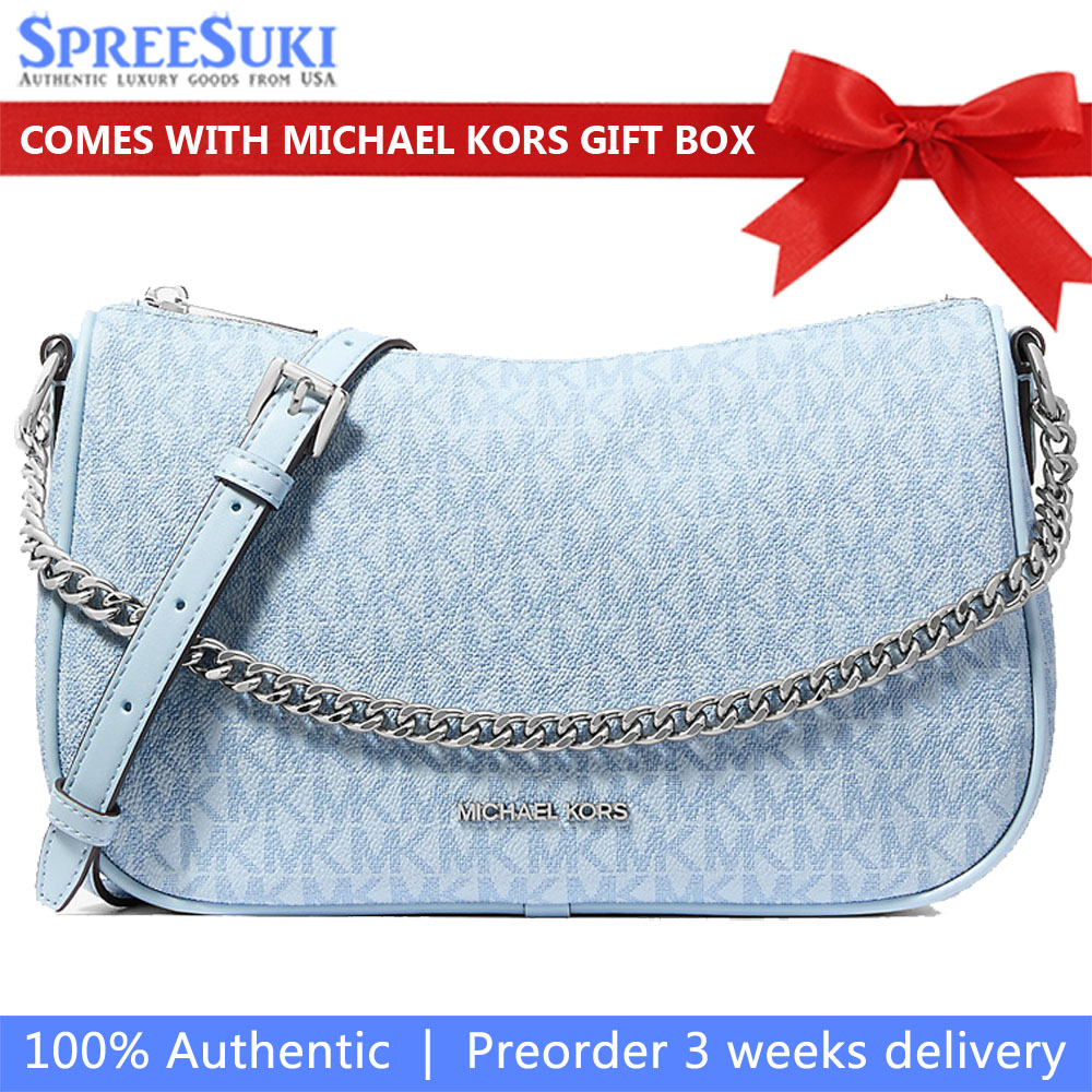 Michael Kors Carmela Medium Signature Logo Convertible Crossbody Bag Pale Ocean Light blue # 35F4S1QC8B