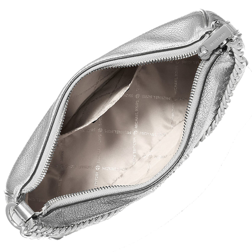 Michael Kors Jet Set Travenuel Large Metallic Convertible Crossbody Bag Silver # 35S6STVC9M