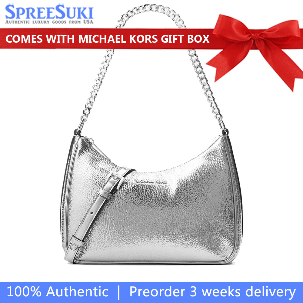 Michael Kors Jet Set Travenuel Large Metallic Convertible Crossbody Bag Silver # 35S6STVC9M
