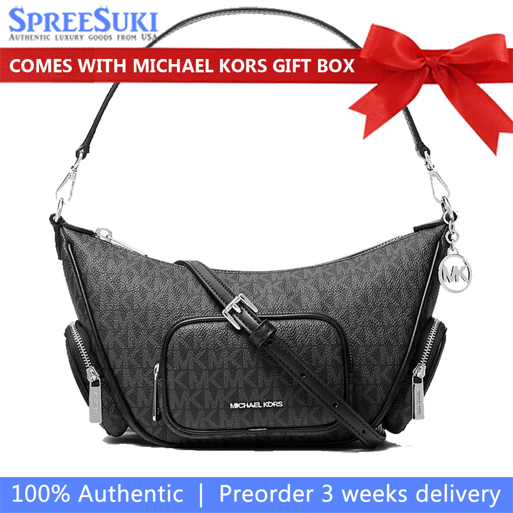 Michael Kors Merritt Small Signature Logo Convertible Crossbody Bag Black # 35S6S0WC1B