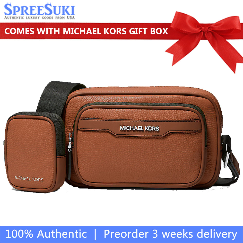 Michael Kors Cooper Pebbled Leather Camera Bag Luggage Brown # 37T4LCOM1L