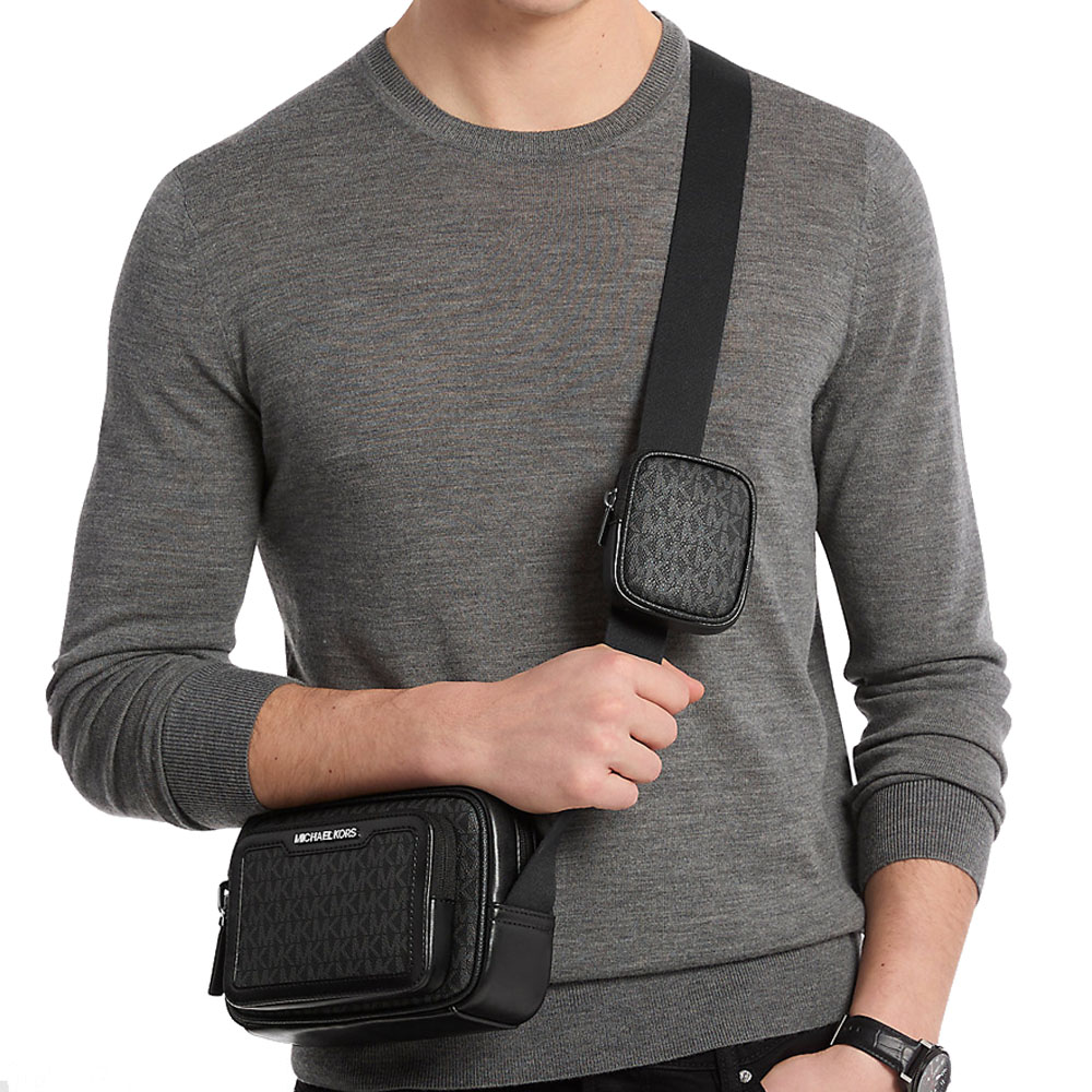 Michael Kors Cooper Signature Logo Camera Crossbody Bag With Pouch Black # 37T5LCOM1B