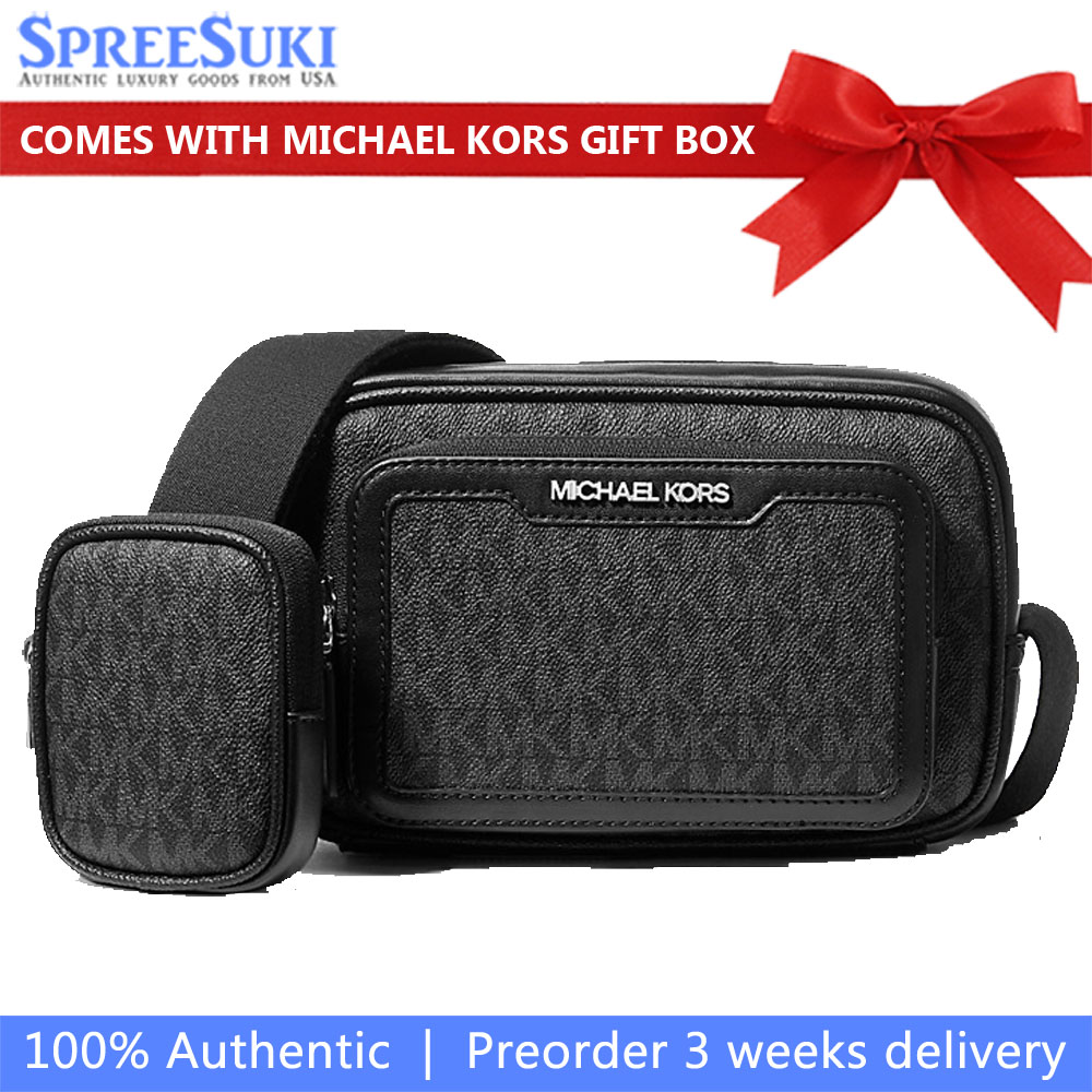 Michael Kors Cooper Signature Logo Camera Crossbody Bag With Pouch Black # 37T5LCOM1B