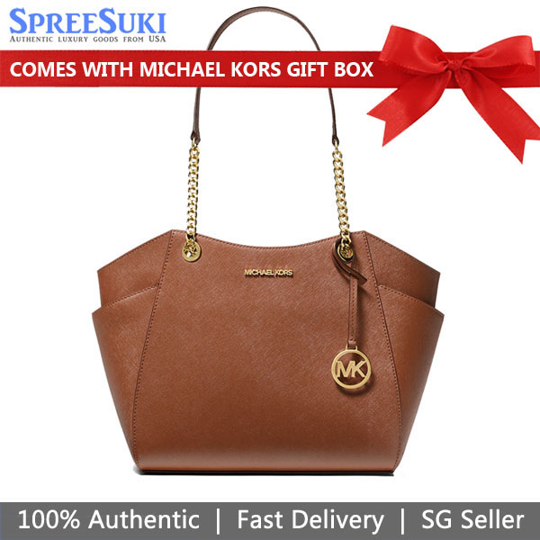 Michael Kors Jet Set Travel Large Chain Leather Shoulder Tote Luggage Brown # 35T5GTVT3L