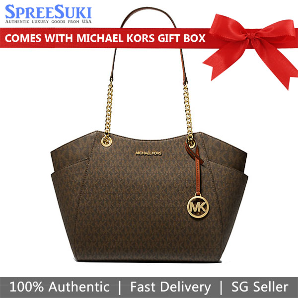 Michael Kors Tote Shoulder Bag Jet Set Travel Large Chain Shoulder Tote Brown # 35S4GTVT3B