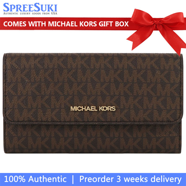 Michael Kors Long Wallet Jet Set Travel Large Trifold Wallet Brown # 35F8GTVF3B