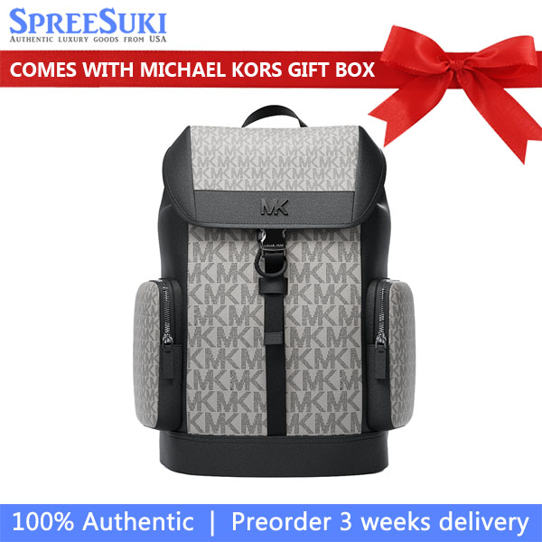 Michael Kors Cooper Medium Signature Logo City Backpack Powder Grey Black Multi Light Grey # 37S6LCOB6B