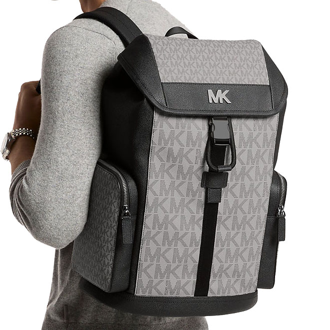 Michael Kors Cooper Medium Signature Logo City Backpack Powder Grey Black Multi Light Grey # 37S6LCOB6B