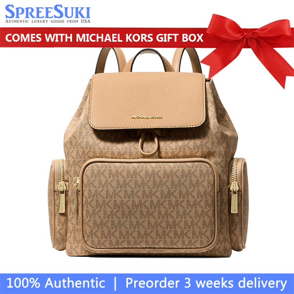 Michael Kors Merritt Small Signature Logo Cargo Backpack Camel Brown # 35S6G0WB1O
