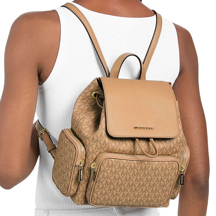 Michael Kors Merritt Small Signature Logo Cargo Backpack Camel Brown # 35S6G0WB1O