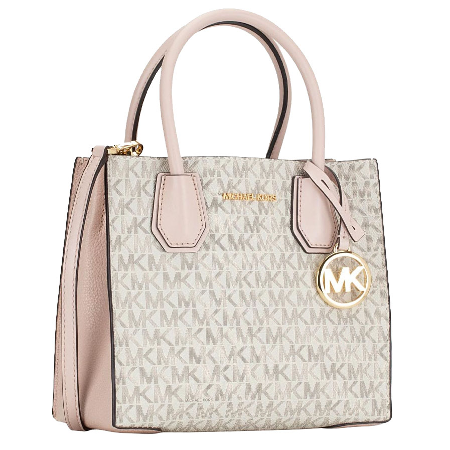 Michael Kors Sling Bag Mercer Medium Logo And Leather Accordion Crossbody Bag Powder Blush Pink White # 35S1GM9M2B