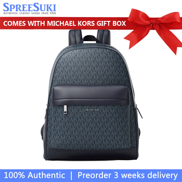 Michael Kors Pacey Medium Signature Logo Backpack Admiral Pale Blue Navy Blue # 37S6LPAB8B