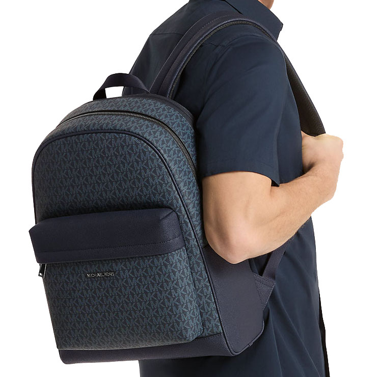 Michael Kors Pacey Medium Signature Logo Backpack Admiral Pale Blue Navy Blue # 37S6LPAB8B