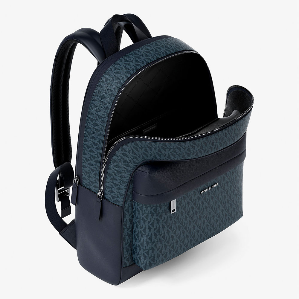 Michael Kors Pacey Medium Signature Logo Backpack Admiral Pale Blue Navy Blue # 37S6LPAB8B