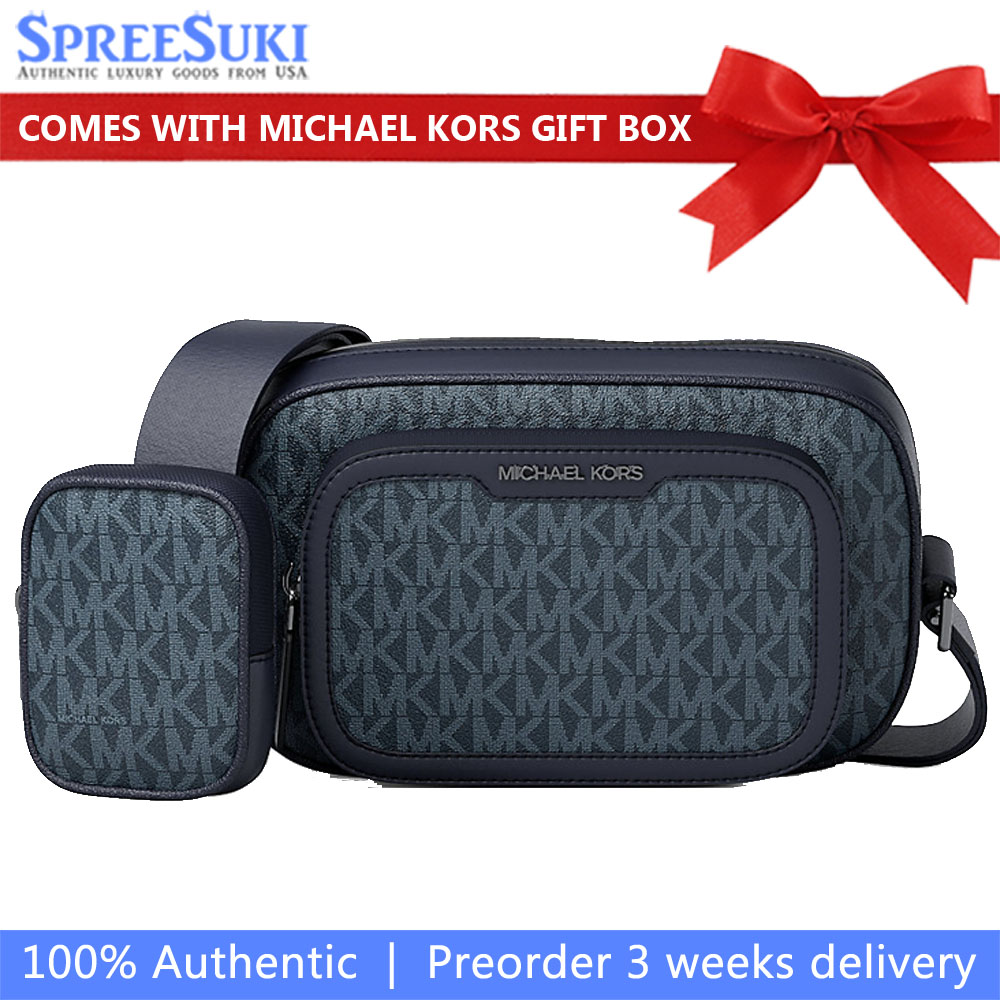 Michael Kors Cooper Signature Logo Camera Crossbody Bag With Pouch Admiral Pale Blue Dark blue # 37T5LCOM1B