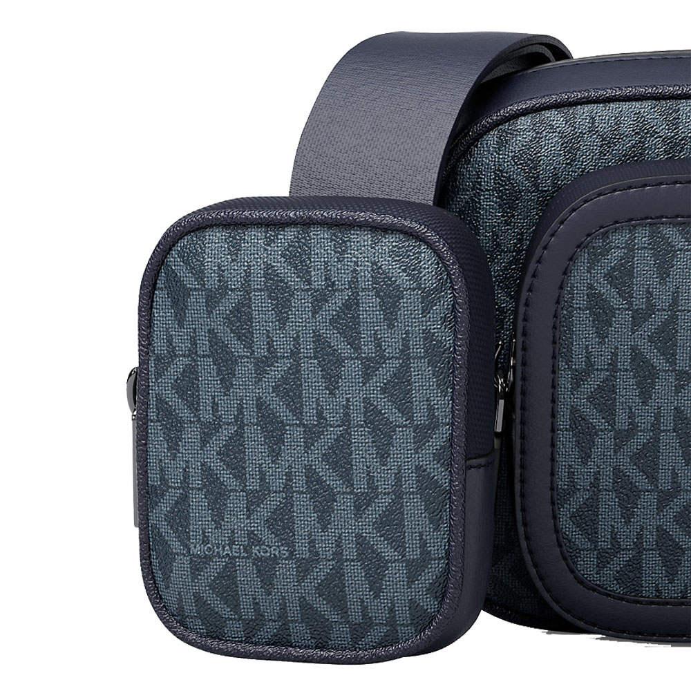 Michael Kors Cooper Signature Logo Camera Crossbody Bag With Pouch Admiral Pale Blue Dark blue # 37T5LCOM1B