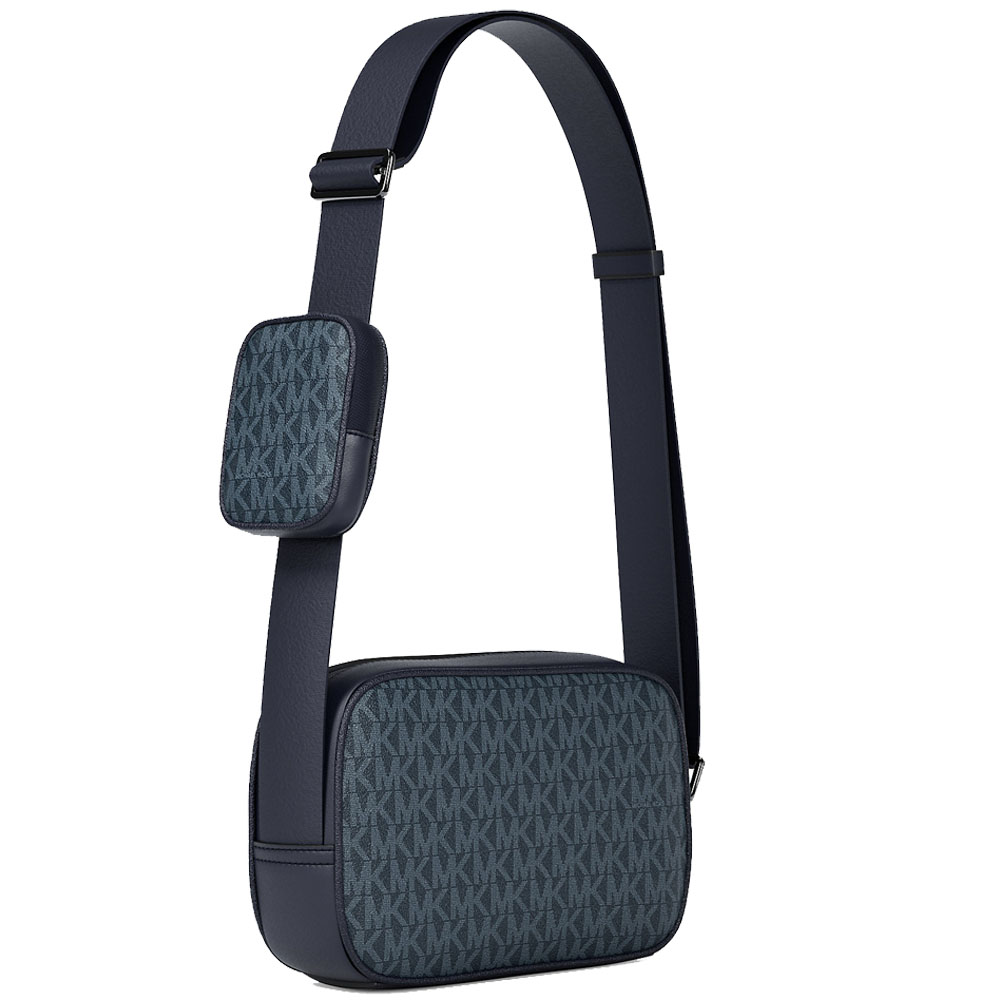 Michael Kors Cooper Signature Logo Camera Crossbody Bag With Pouch Admiral Pale Blue Dark blue # 37T5LCOM1B