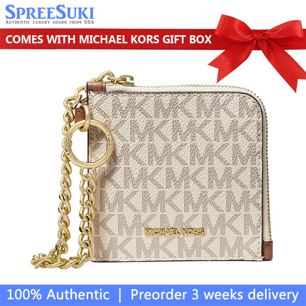 Michael Kors Jet Set Travel Signature Logo Chain Wallet Vanilla Off White # 35S6GTVC6B