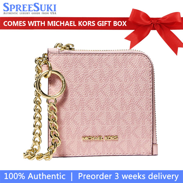 Michael Kors Jet Set Travel Signature Logo Chain Wallet Powder Blush Blush Pink # 35S6GTVC6V