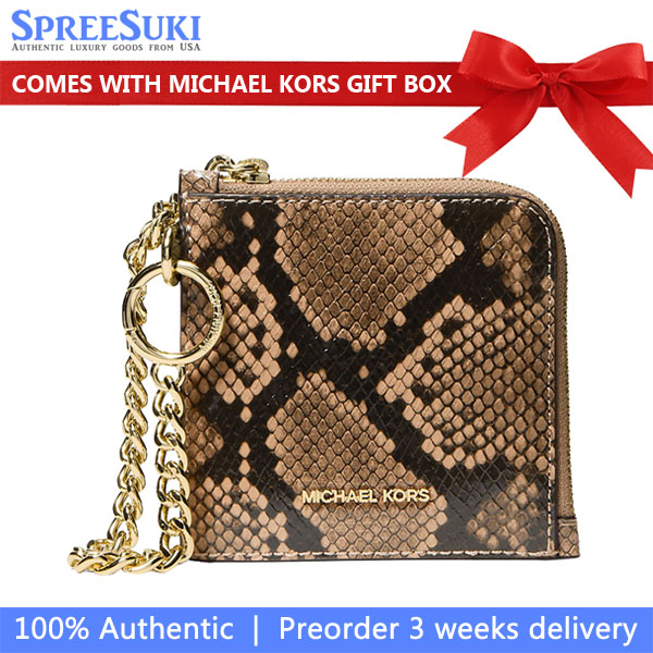 Michael Kors Jet Set Travel Medium Snake Embossed Chain Wallet Camel Brown # 35S6GTVC8G