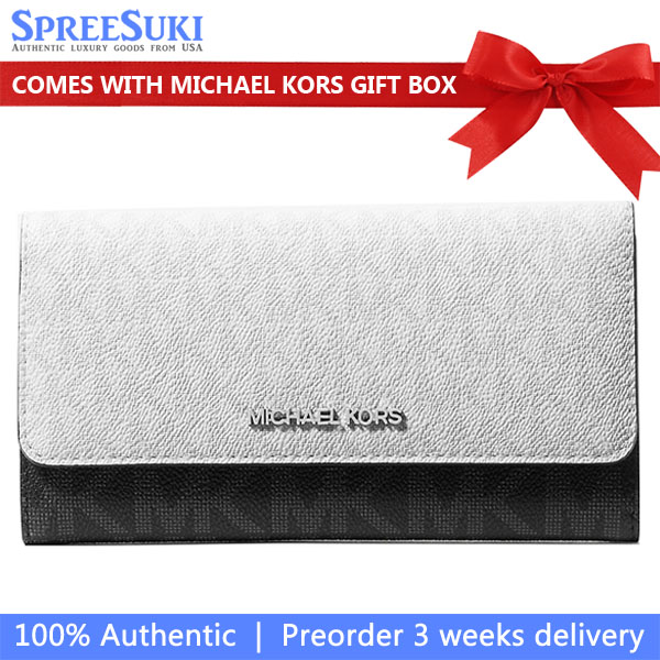Michael Kors Jet Set Travenuel Signature Logo Tri-Fold Wallet Optic White Multi # 35S5STVF3B