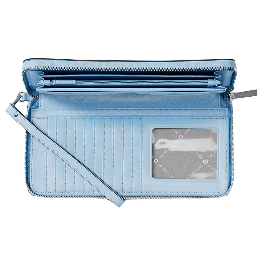 Michael Kors Large Pebbled Leather Continental Wallet Pale Ocean Blue # 35F7STVE7L