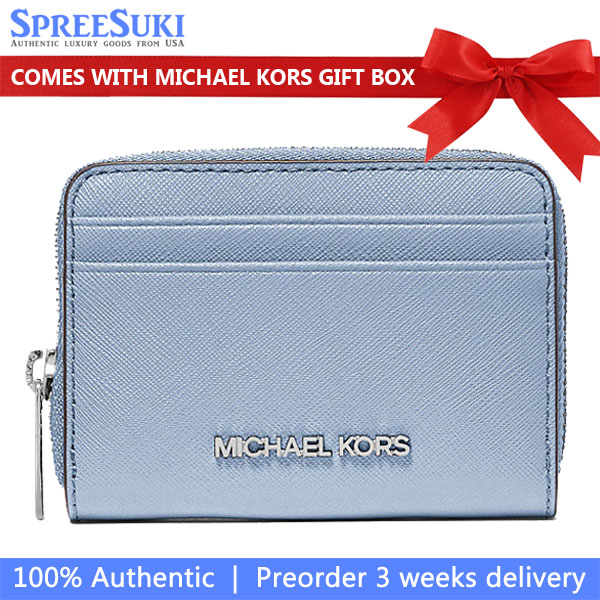 Michael Kors Jet Set Travenuel Medium Saffiano Leather Wallet Pale Ocean Blue # 35H8STVZ5L