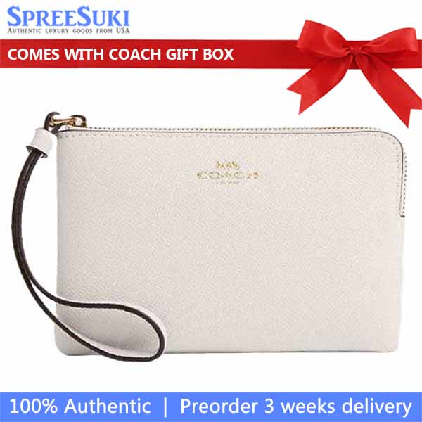 Coach Small Wristlet Crossgrain Leather Corner Zip Chalk Off White # CV396